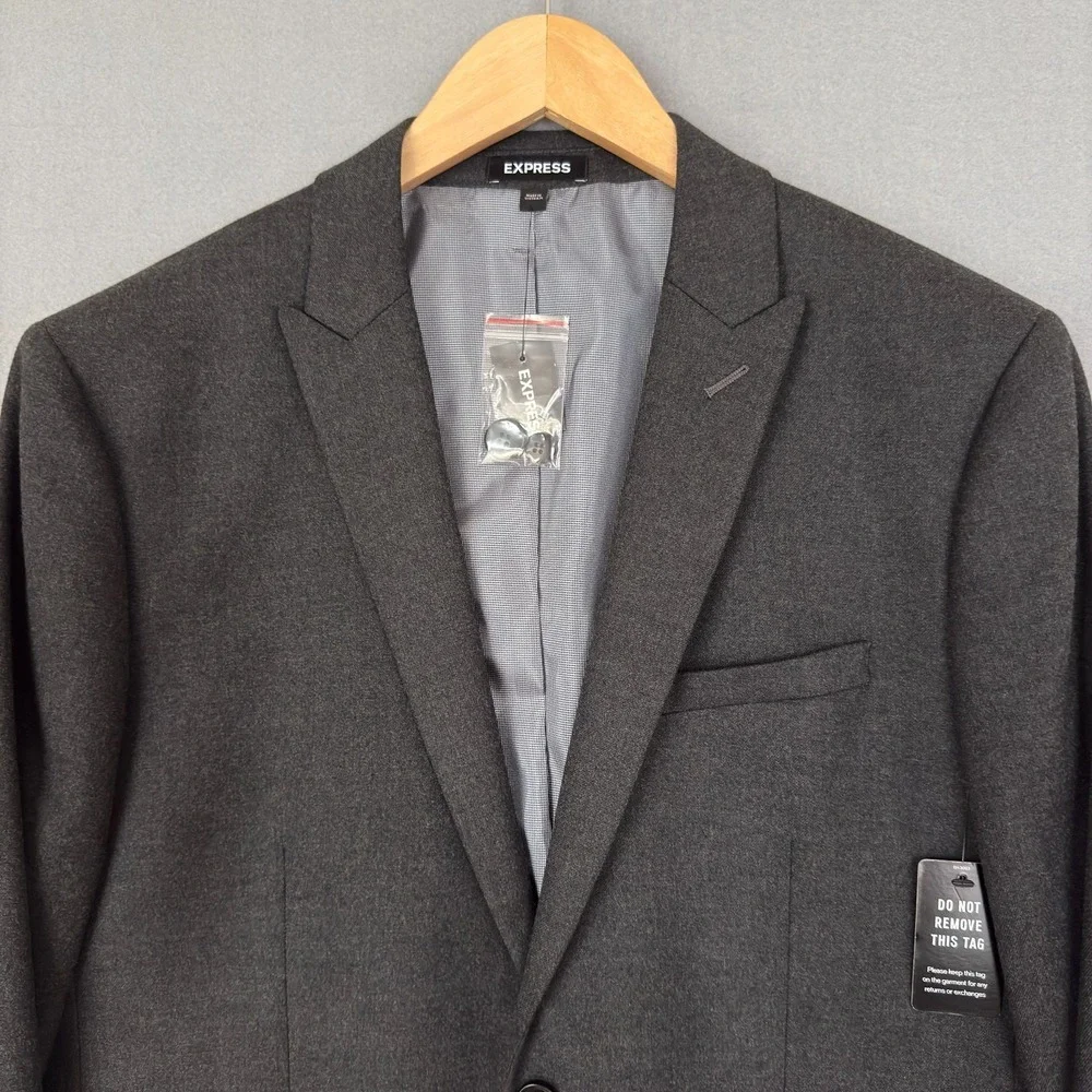 EXPRESS CHARCOAL EXTRA SLIM FLANNEL SUIT JACKET BLAZER MEN SZ 42S NWT SRP $298